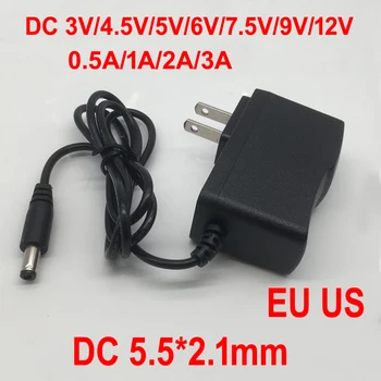 1 db 100-240V AC-DC Adapter Töltő 3V 4.5 V 5V 6V 7.5 V-9 v-os 12 V 0,5 A 1A 2A 3A EU MINKET dugó, 5,5 mm x 2,1 mm