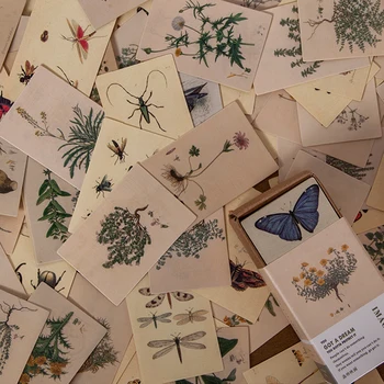 100 Db Vintage Rovar, Növény kétoldalas Nyomtatás Scrapbooking Folyóirat Anyaga Papír Kártya Készítés DIY Kreatív Memo Papíráru