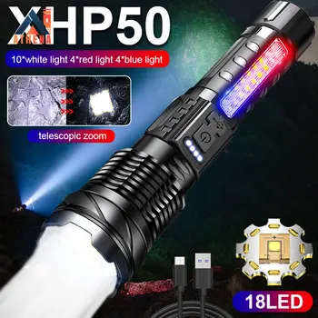 100000LM XHP70 Sürgősségi Érintse meg Erős Fény Lámpa Kültéri Kemping Taktikai Lámpa Újratölthető T6+Cob Lámpa Zseblámpa