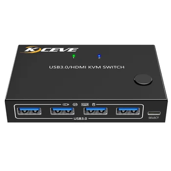 2 az 1-KVM Kapcsoló KC-KVM201A USB3.0/HD Támogatás akár 3840*2160@60Hz Váltó hub, U lemez, billentyűzet, egér, nyomtató