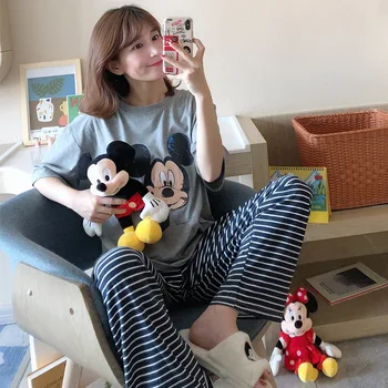 2022 Disney Mickey Pizsama Női Nyári Rövid Ujjú Nadrág Aranyos kerek Nyak, Laza Két-részes Öltöny Homewear
