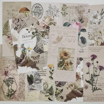 60 lap Vintage Scrapbooking Diy Anyag Papír Dekoratív Botanika Levelet Kollázs Napló Napló Háttér Papír Művészet