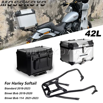 A Harley Softail 2018-23 Standard Street Bob FXBB FXST Motorkerékpár Panniers Felső Esetben Doboz Alumínium Csomagtartó + csomagtartón Támogatás