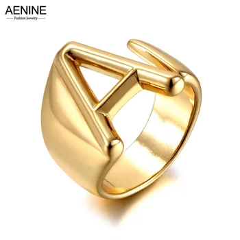 AENINE Divat Üreges A-Z Levelet Állítható Nyitó Gyűrű Ábécé Fél Gyűrűk Ékszerek A Nők Кольца AR21003