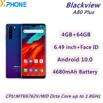 Blackview A80 Plus Okostelefon 4 GB 64 gb-os Quad Hátsó Kamera 4680mAh 6.49 hüvelykes Android 10.0 MTK6762V/WD 4G Hálózat Támogatja az NFC-technológiát