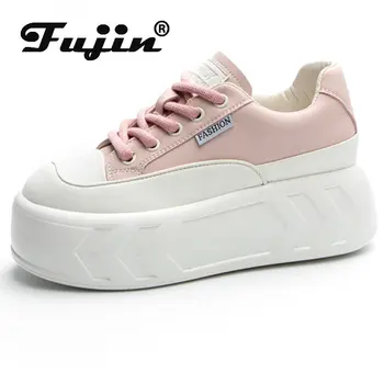 Fujin 8cm Vaskos Cipő 2023 Tehén Valódi Bőr Rejtett Sarkú Alkalmi Nők Vulcanize Platform Tavaszi Őszi Divat Kényelmes Cipő