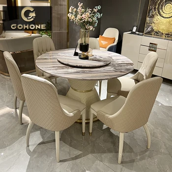 Fény luxus olasz egyszerű, tömör fa kerek étkezőasztal nem tartalmazzák luxus márvány poszt-modern étkező asztal, székek, lefordításra