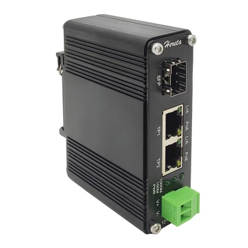 Hereta Gigabit Ipari Ethernet Média Konverter, 2 RJ45 Port, 1 SFP Port, POE+ 30W 12~48V DC Bemeneti Teljesítmény Alumínium ház