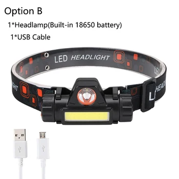 Hordozható mini Erős LED Fényszóró XPE+COB USB Újratölthető Fényszóró Beépített Akkumulátor, Vízálló Fáklya Fej Fej Lámpa