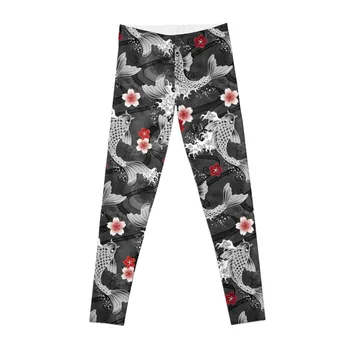Koi sakura virág, fekete Leggings Sport nadrág, Női jóga nadrág Női sport leggings Női sport leggings