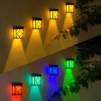 Kültéri Napelemes Fali Lámpák Vízálló LED Solar Lámpa, Kerti Világítás Kerti Dekoráció Lépcső Kerítés Fali Lámpa Meleg/Színes Fény Dekoráció