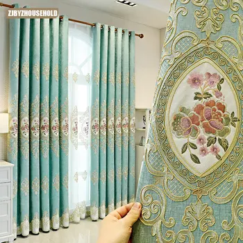 Luxus Európai Stílusú Chenille Hímzett Függönyök Nappali Étkező Hálószoba Ruhával Európai Nappali, Hálószoba, Luxus