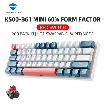 Machenike K500-B61 Mini Mechanikus Keybaord 60% Form Factor 61Keys Játék Keybaord Vezetékes Teljes Kulcs Hot-Swap RGB Háttérvilágítású
