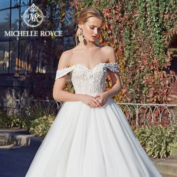 Michelle Royce Ball Ruha Esküvői Ruhák 2023 High-end Vállnélküli Csipke Appliqués Hangulatos Esküvői Ruha Vestidos Novias De Saten