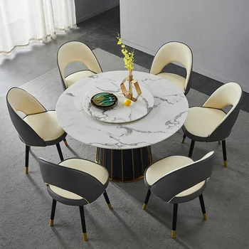 Modern Kerek étkezőasztal Szinterezett Kő Asztali Étkező Asztal Lusta Susan Tömör Fa Alap 47