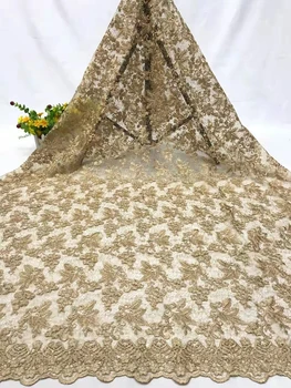 Nigériai kezét flitteres Háló Csipke Anyagból Afrika 2022 kiváló minőségű luxus gyöngyös Tüll csipke esküvői estélyi ruha varrás