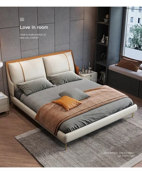 Olasz rendkívül egyszerű bőr ágy modern, egyszerű, hálószoba nászéjszaka Északi fény luxus kétszemélyes ágy puha ágy