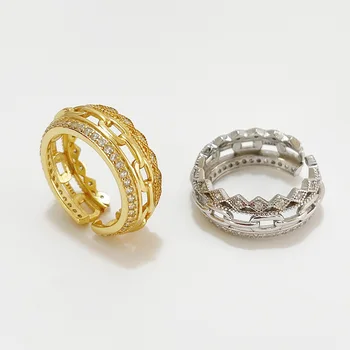 SHANICE S925 sterling ezüst gyűrű Női Gyűrű-Csehország, Dupla Réteg Cirkon Virág Varázsa Gyűrűk Nők CZ Esküvői Zenekarok Ékszerek