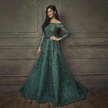 Sharon azt Mondta, Luxus Dubai Smaragd Zöld Estélyi Ruhák, Elegáns Ki Váll arab Nők Formális Ruha Esküvői Buli SS421