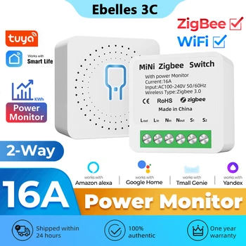 Tuya Zigbee / WiFi MiNi Smart Kapcsolót A Power Monitor 16A, 2-utas Vezérlés Időzítő Breaker Relé Működik Alexa, a Google Haza, Alice