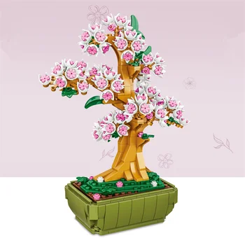 Város Kreativitás Csokor Virág Prunus Subg Bonsai Cserepes Növény Lakberendezési Építőkövei Tégla Játékok Születésnapi Ajándék