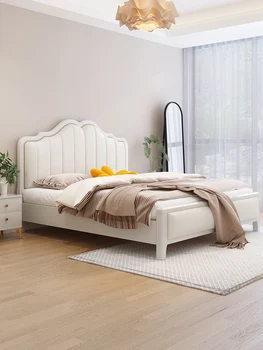 Északi kárpitozott tömör fa ágy modern, egyszerű, fehér 1,8 m 1.5 dupla ágy, hálószoba, nagy doboz tároló ágy gazdaságos típus