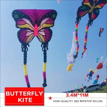 Új Érkezés 11m Butterfly Kite a Audlts Magas Minőségű, Nagy, Gyönyörű, Puha, Rugalmas Nylon Sárkány Hosszú Farok