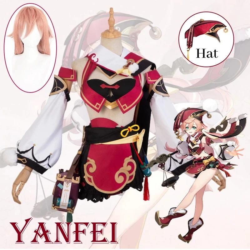 Genshin Hatása Yanfei Cosplay Jelmez Egységes Paróka Anime Halloween minőségi Jelmez Női Játék