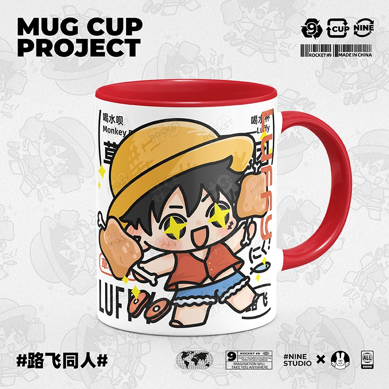 Anime EGY DARAB Monkey D. Luffy Kreatív Kerámia Bögre, Csésze Víz egy Csésze Tea Kellékek Rajongók Kanál+Csésze fedél Gyűjtemény